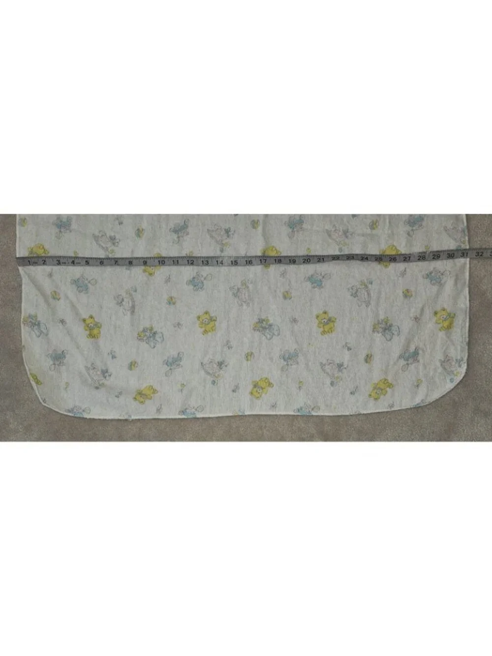 VTG Receiving Blanket 23x31 Blue Yellow Bear Bootie Wagon Ball Rocking Horse